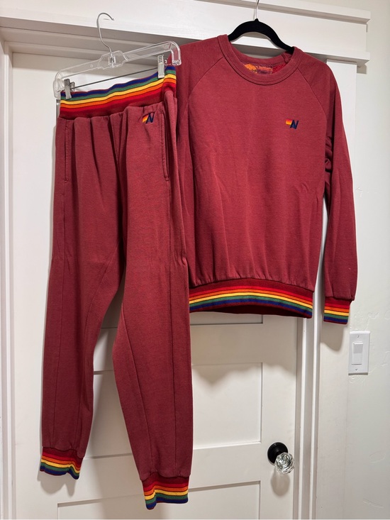 Aviator Nation Other - Aviator Nation Maroon Rainbow-Trim Pullover & Joggers Set